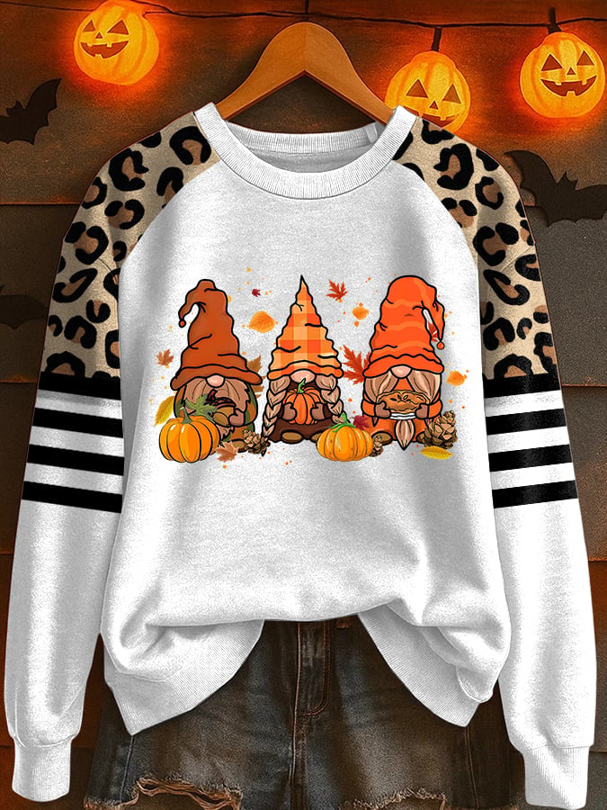 Women'S Fall Gnome Pumpkins Print Raglan Sleeve Sweatshirt