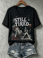 Women's Halloween Dead Tired Print T-Shirt