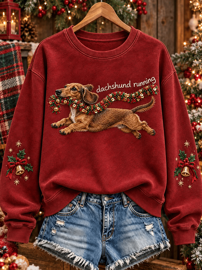 Women's Retro Christmas Dog  Print Top