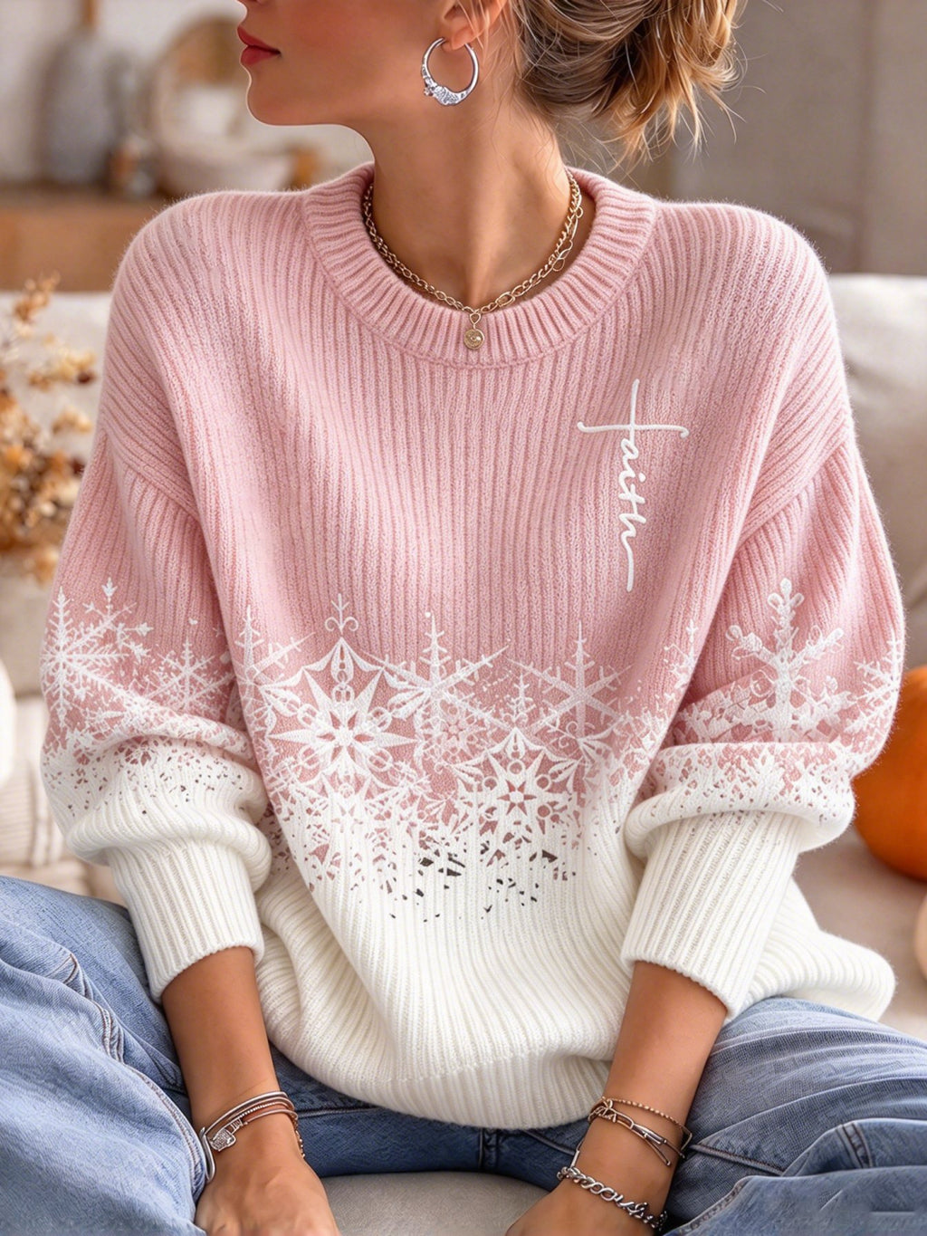 Women's Christmas Print Casual Knit Top