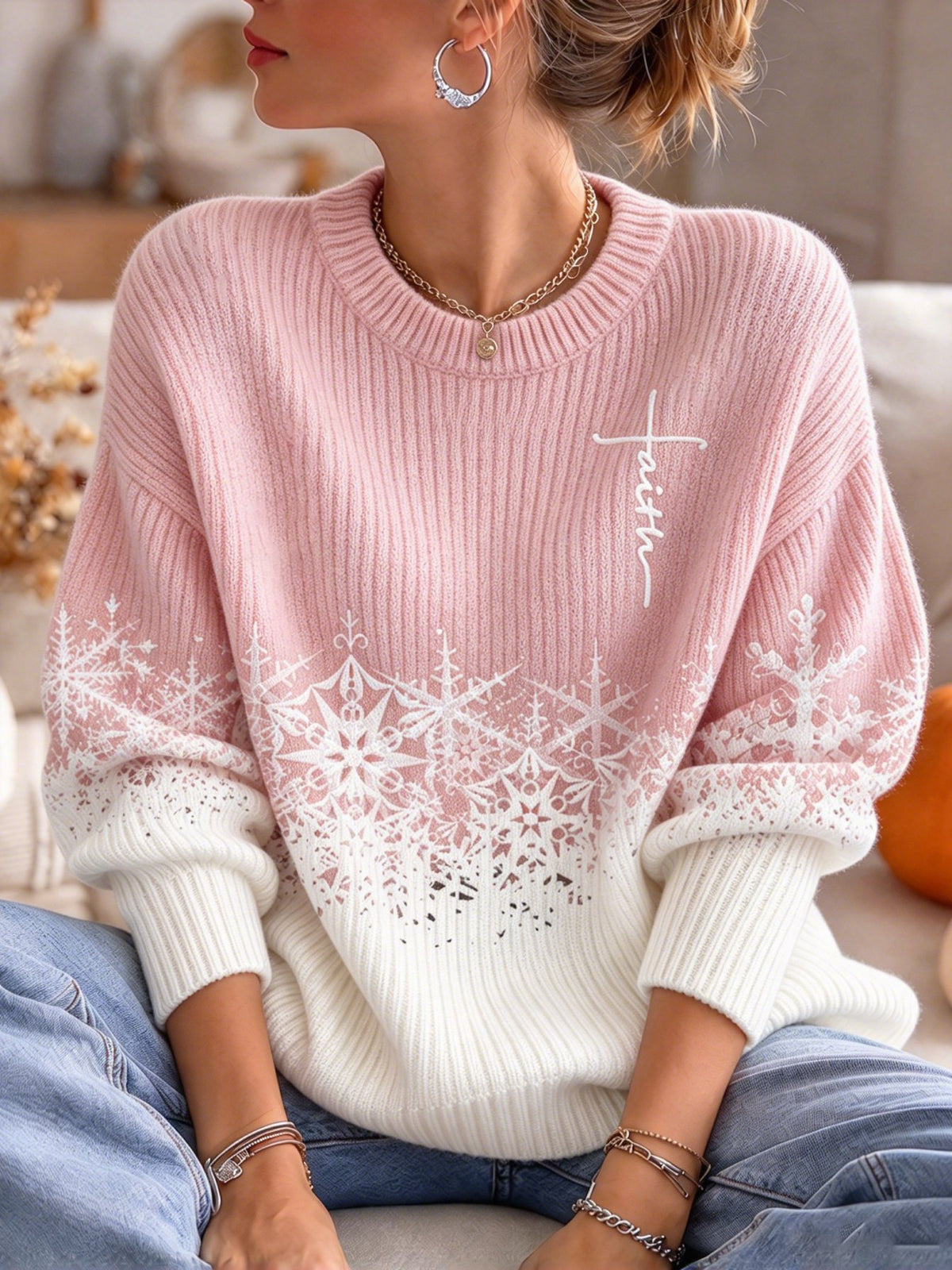 Women's Christmas Print Casual Knit Top