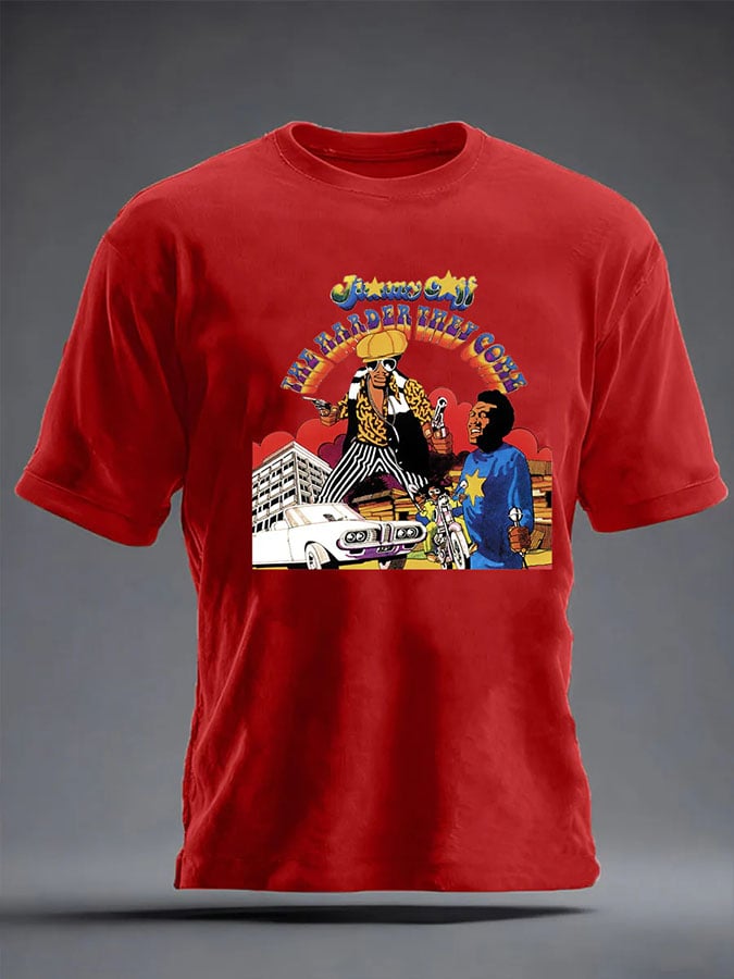 Men's Retro Reggae Music Printed Round Neck T-Shirt