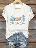 Women's Coffee Dog Jesus Print Casual T-Shirt