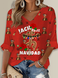 Puerto Rico Li Navidad Christmas Printed Long Sleeve Top