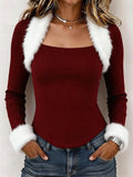 Women's Square-Neck Ribbed Long-Sleeve Top with Raw Edges