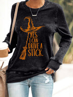 Women's Yes I Can Drive A Stick Print Round Neck Sweatshirt