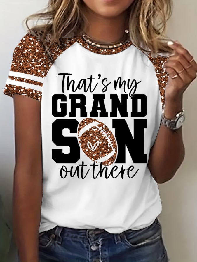 Women's Football That's My Grandson Out There Print Casual T-Shirt