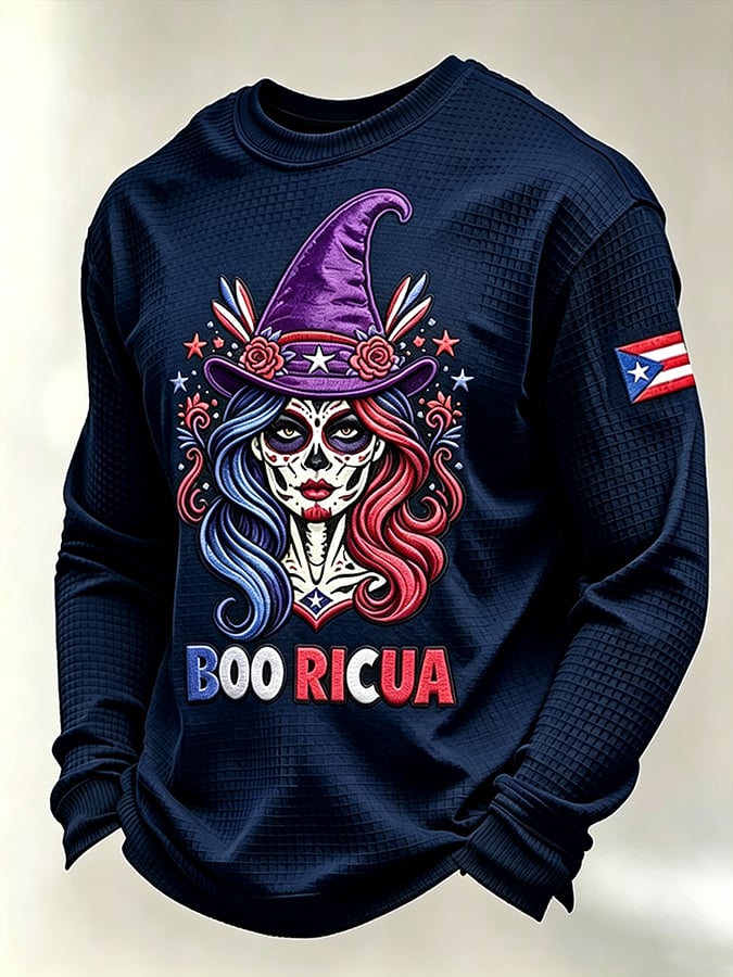 Men's Boricua Halloween Waffle-Knit Long-Sleeve Top