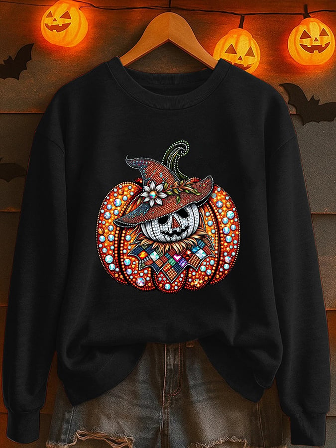 Women's Halloween Pumpkin Print Sweatshirt