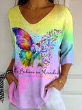 Women's We Believe In Miracles Fight Cancer In All Colors Printed T-Shirt
