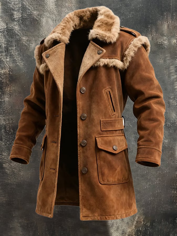 Men's Retro Suede Plush Patchwork Coat