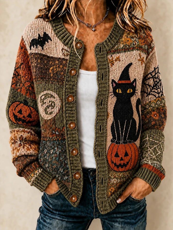 Women's Halloween Print Knit Cardigan