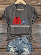 V-Neck Retro Please Won't You Be My Neighbor ? Print T-Shirt
