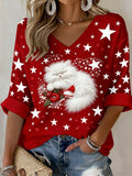 Women's Retro Christmas Print T-shirt
