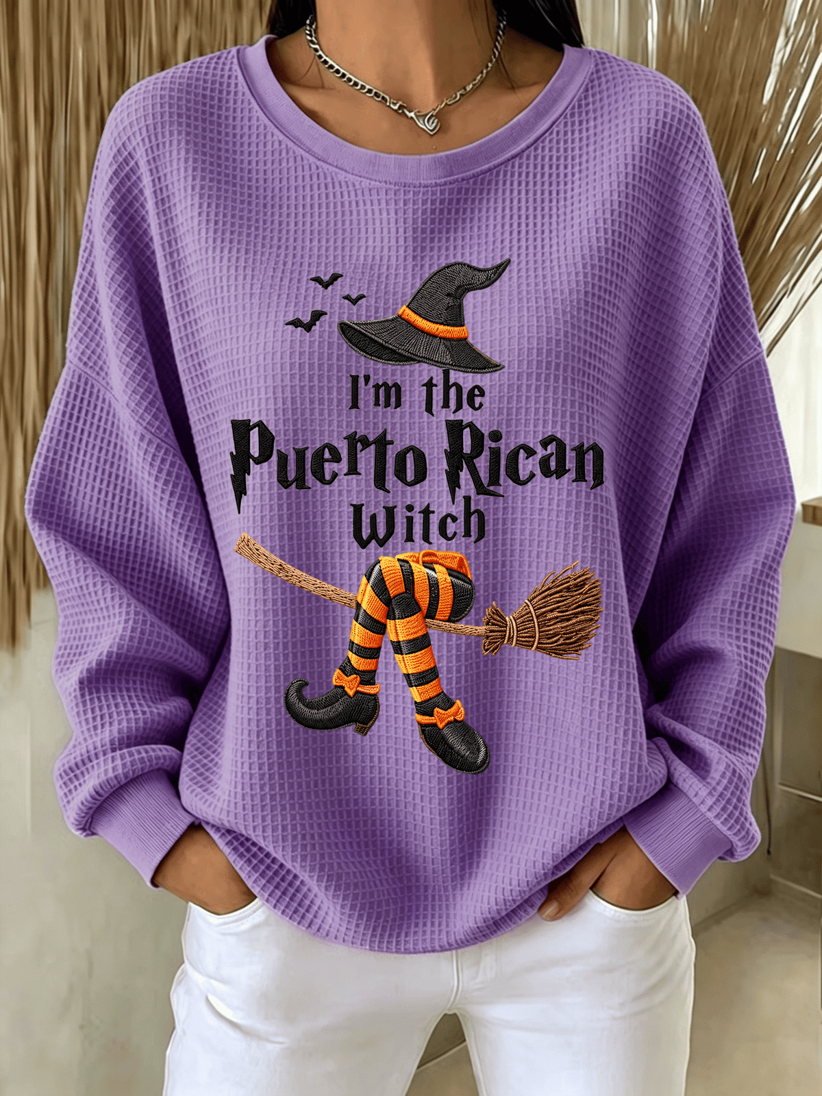 Women's Halloween in Puerto Rico Print Waffle-Knit Top