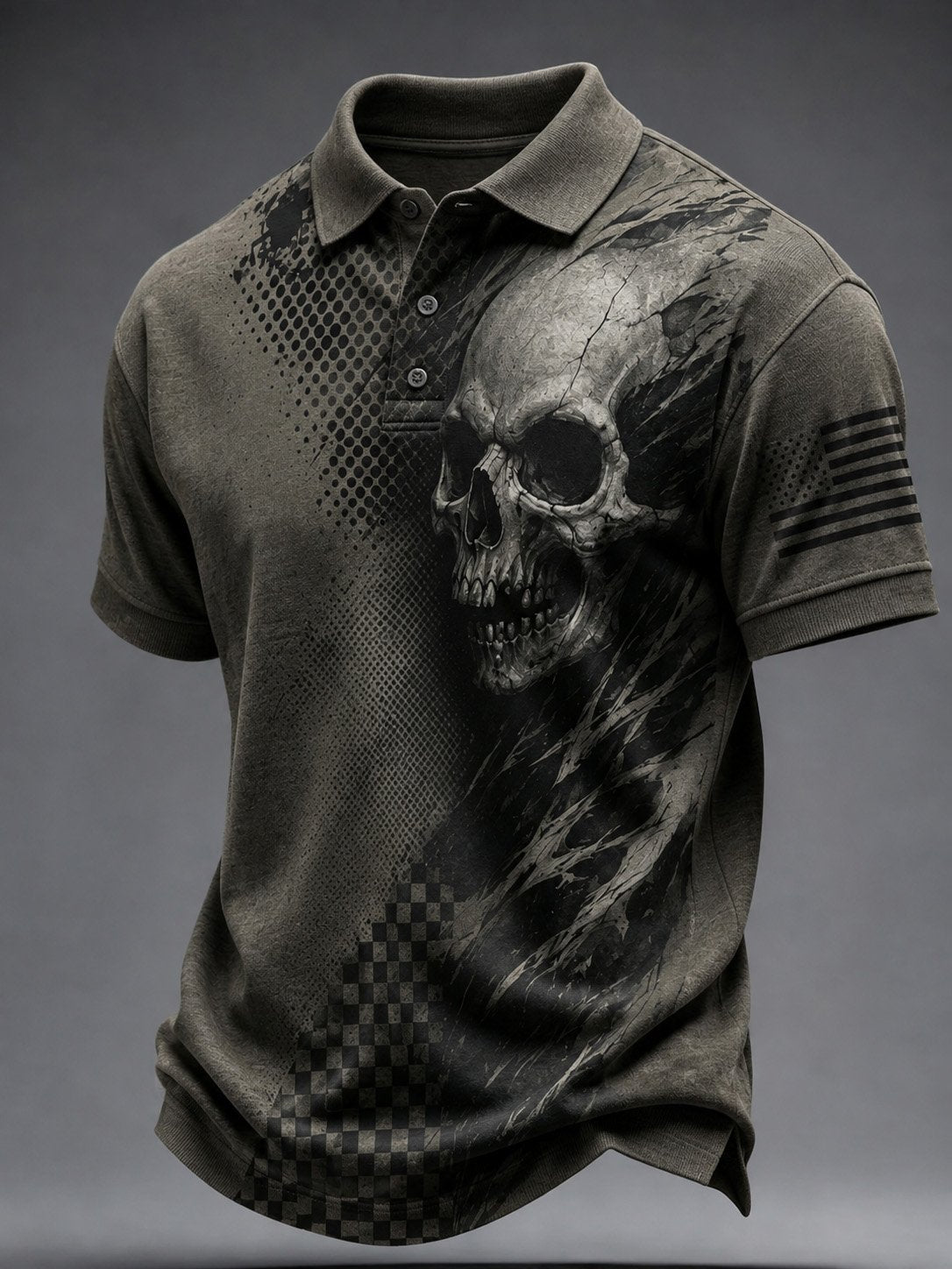 Men's Vintage Halloween Skull Print Polo Shirt