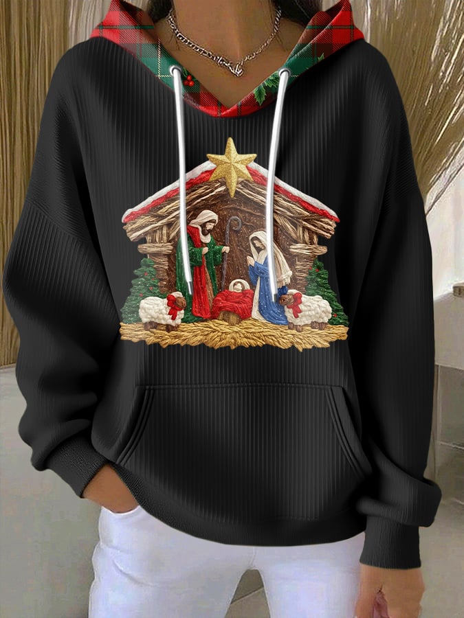 Women's casual Christmas textured thickened hoodie