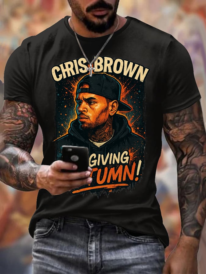Men's Singer Round Neck Print Short Sleeve T-Shirt
