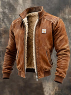 Men's Vintage Suede Splicing Warm Multi-Pocket Outdoor Jacket