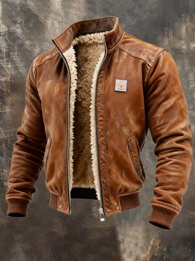 Men's Vintage Suede Splicing Warm Multi-Pocket Outdoor Jacket
