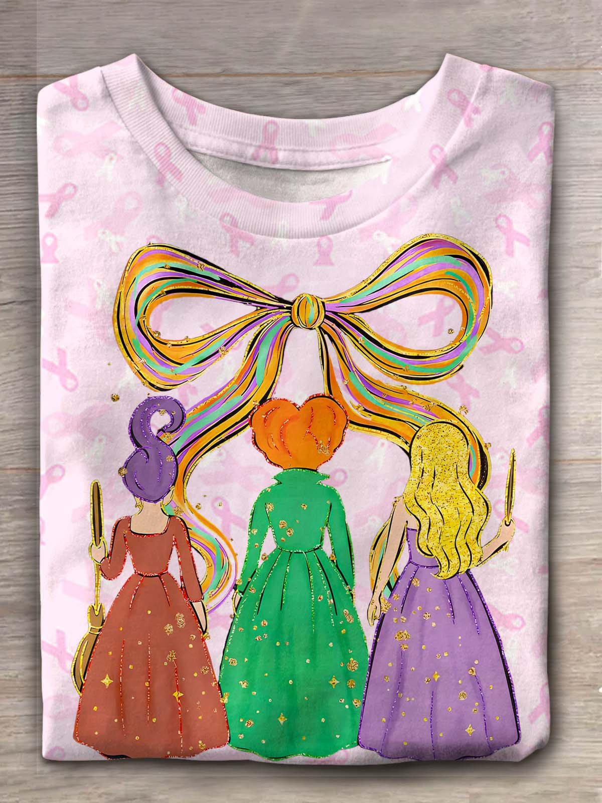 Halloween Breast Cancer Art Printed T-shirts