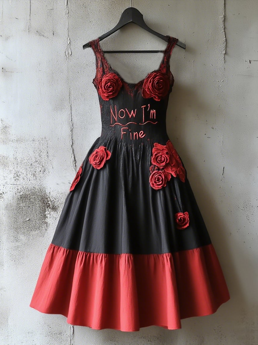 Women's Halloween Vintage Floral Bloodstain Print Dress