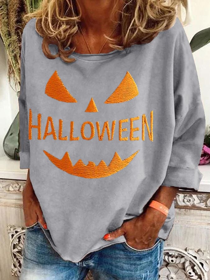 Women'S Halloween Pumpkin Face Sweatshirt