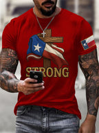 Men's Retro Texas Strong Faith Cross Print T-Shirt