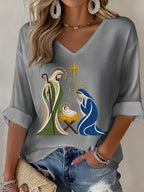 Women's Casual Printed Waffle Top