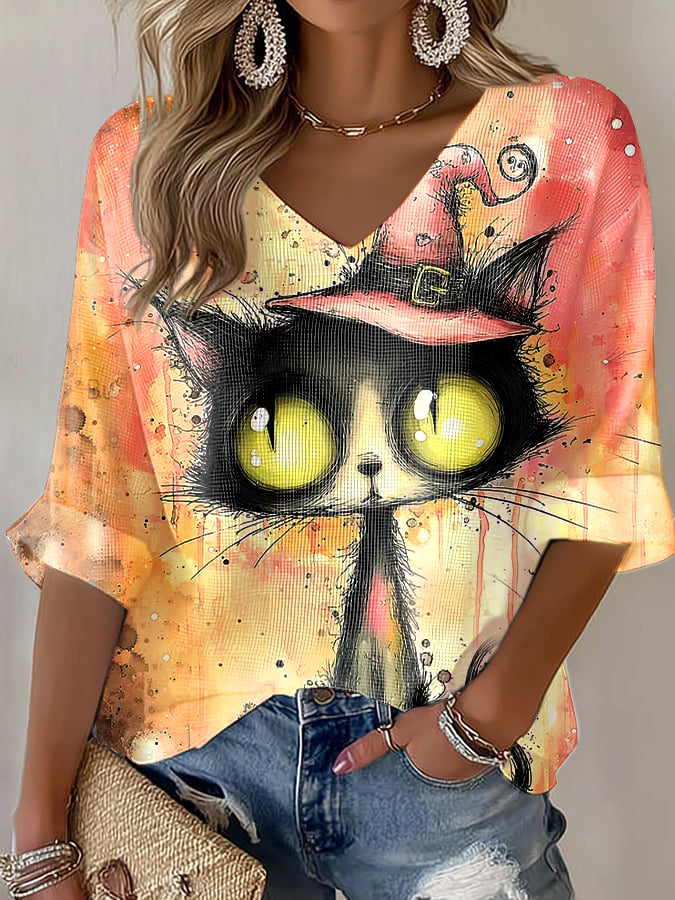 Halloween Casual Colorful Printed Long Sleeve Top