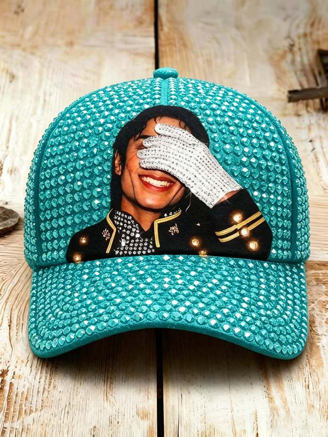 Unisex Retro Commemorative Baseball Cap: "King of Music" Faux Rhinestone Print