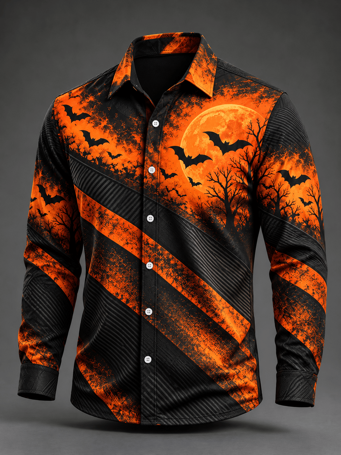 Men's Vintage Halloween Print Long-Sleeve Shirt
