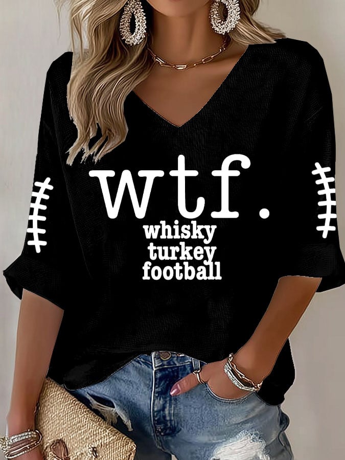 Women's Retro Whisky Turkey Football Print T-Shirt
