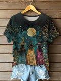 Halloween Witch Casual Print Short Sleeve T-Shirt