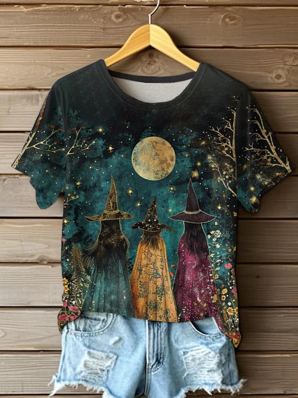 Halloween Witch Casual Print Short Sleeve T-Shirt