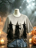 Women's Retro Halloween Witch Print Comfortable T-Shirt