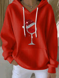 Women's Christmas Hat Wine Glass Sweatshirt