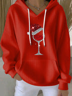 Women's Christmas Hat Wine Glass Sweatshirt