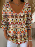 Women's Casual Autumn Pumpkin Turkey Stripe Long Sleeve Bottoming Shirt