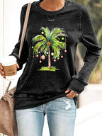Women's Casual Christmas Palm Tree Printed Long Sleeve Sweatshirt
