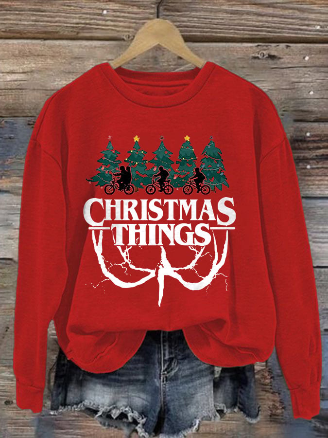 Women's Casual Christmas Dog Print Long Sleeve Sweatshirt