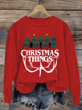 Women's Casual Christmas Dog Print Long Sleeve Sweatshirt