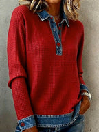 Women's Casual Hooded Contrast Color Panel Top