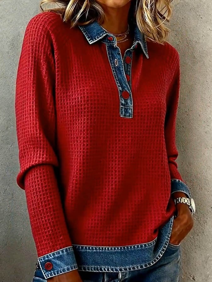 Women's Casual Hooded Contrast Color Panel Top
