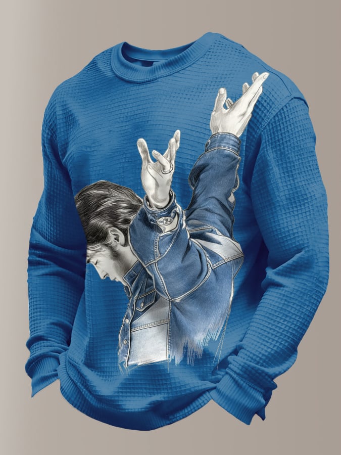Men's Retro King Of Rock And Roll Printed Casual Top