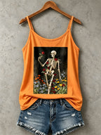 Women's Retro Halloween Skull Print Tank Top