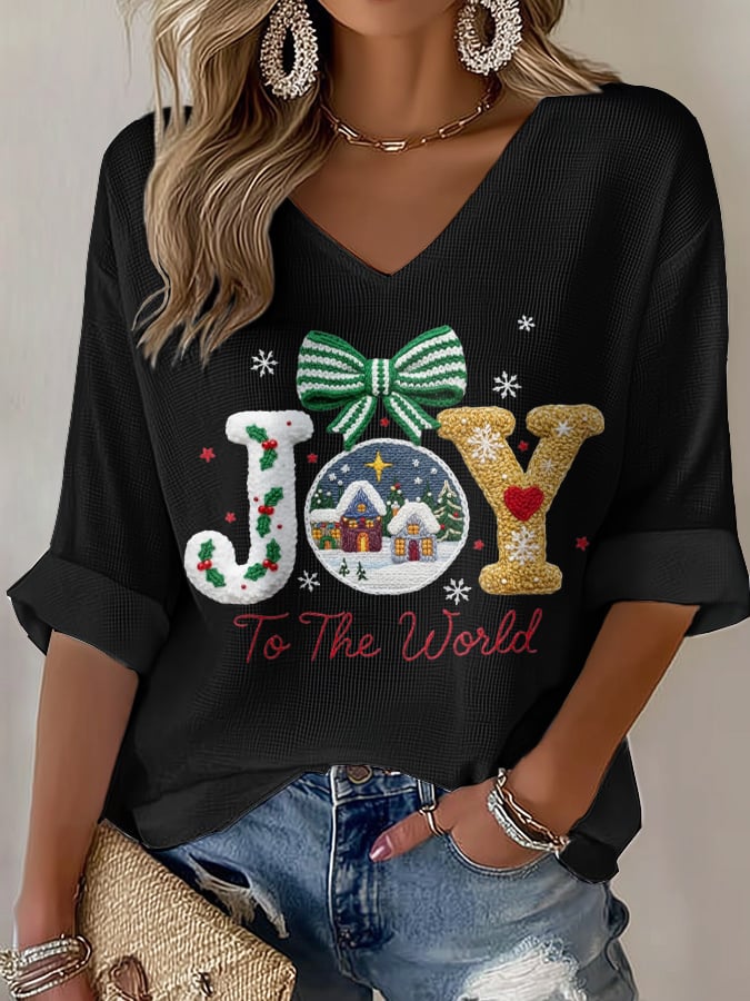 Women's Casual Christmas Jesus Waffle T-shirt