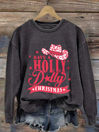 Retro Western Leopard Christmas Cowgirl Have A Holly Christmas Print Sweatshirt