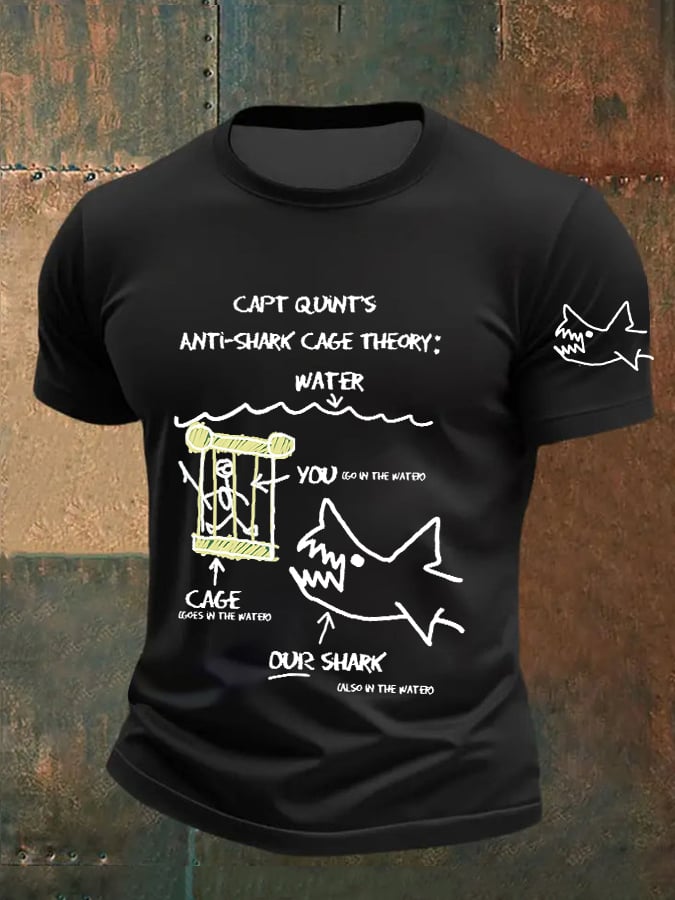Men's Great White Shark Print Short Sleeve T-Shirt