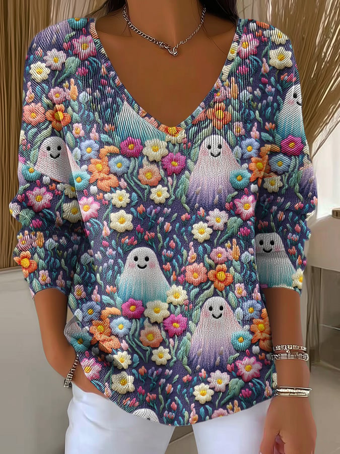 Women'S Cute Ghost Print Casual T-Shirt